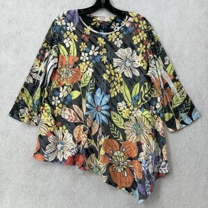 Jess & Jane  Tunic Top LARGE Abstract Boho‎ Art To Wear Asymmetrical Floral